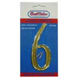 NUMERO 6 PARA PUERTA DORADO 10CM